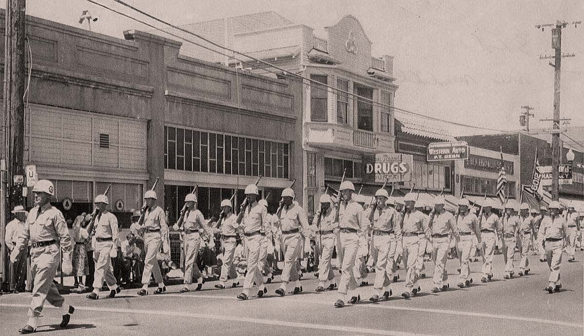 Antioch, California. Camp Stoneman Honor Guard. Fourth of July Parade, G Street. July 4, 1951