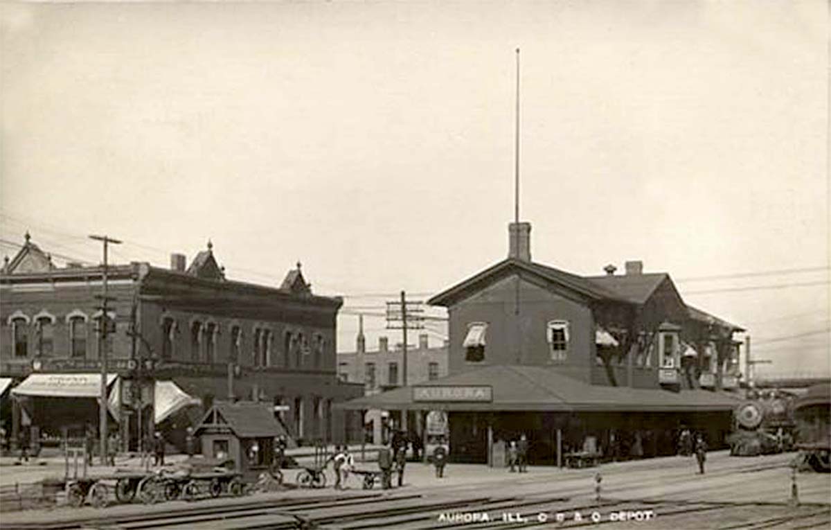 Aurora, Illinois. Chicago, Burlington and Quincy Railroad Depot, 1900s