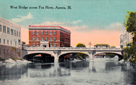 Aurora. West Bridge across Fox River, 1910s