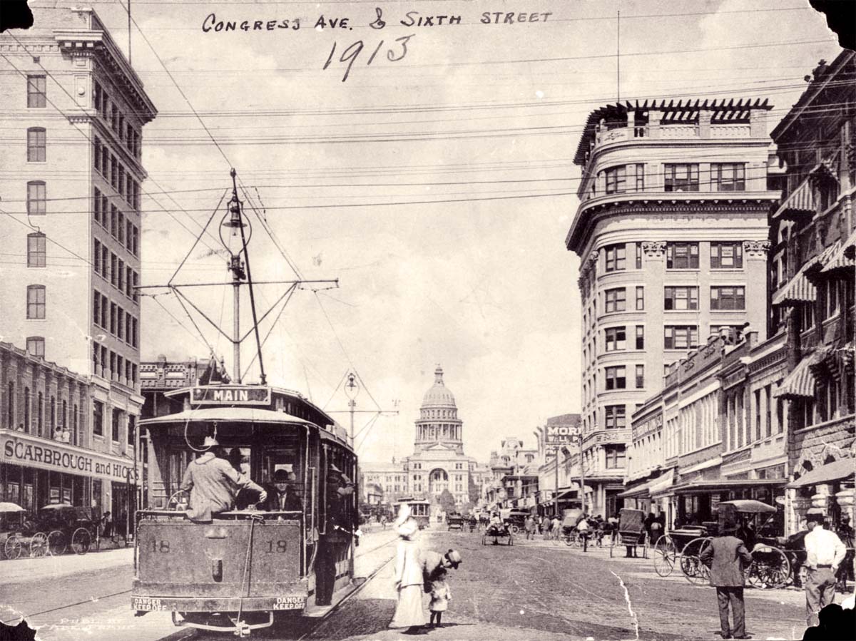 Austin, Texas. Crossroad of Congress Avenue and Sixth Street, 1913
