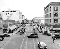 Bakersfield. Panorama of city, Southern Hotel, 1940s