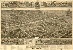 Birmingham. Old map of the city, 1885