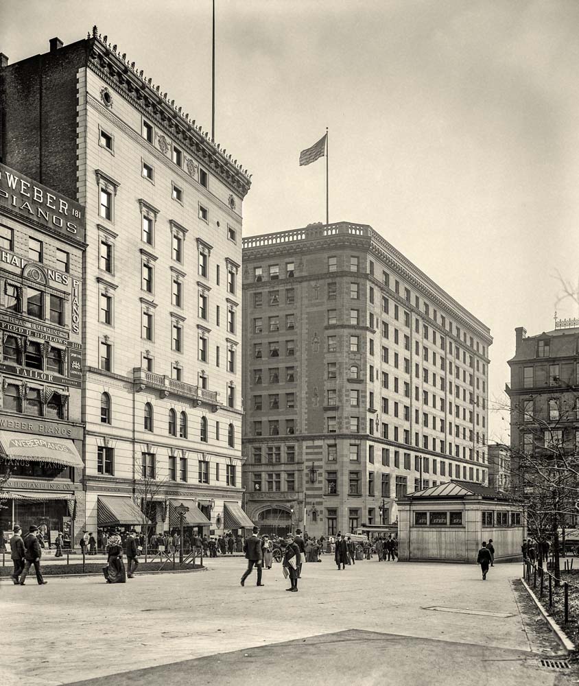 Boston. Lafayette Mall - Masonic Temple and Hotel Touraine, 1904