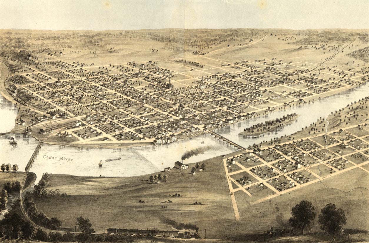 Cedar Rapids. Old map of the city, 1868