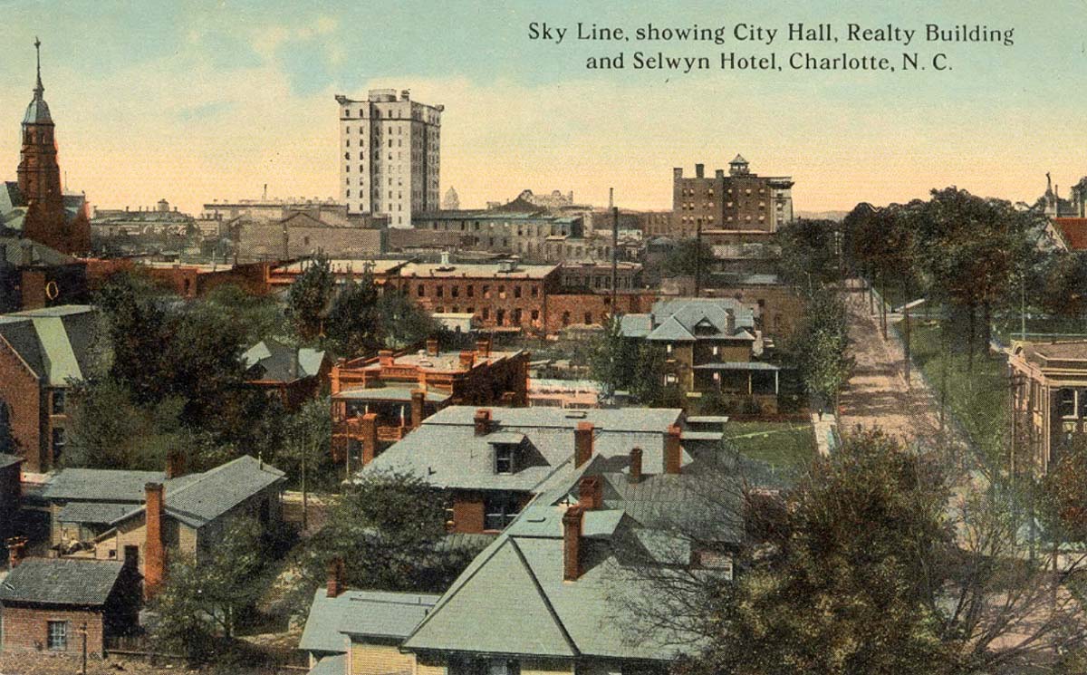 Charlotte, North Carolina. Sky Line, showing City Hall, Realty Building and Selwyn Hotel, 1910