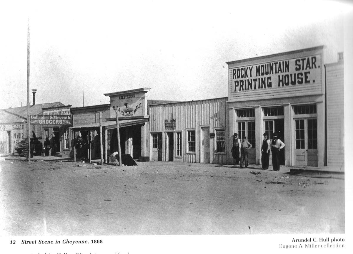 Cheyenne. Panorama of the city street, 1868
