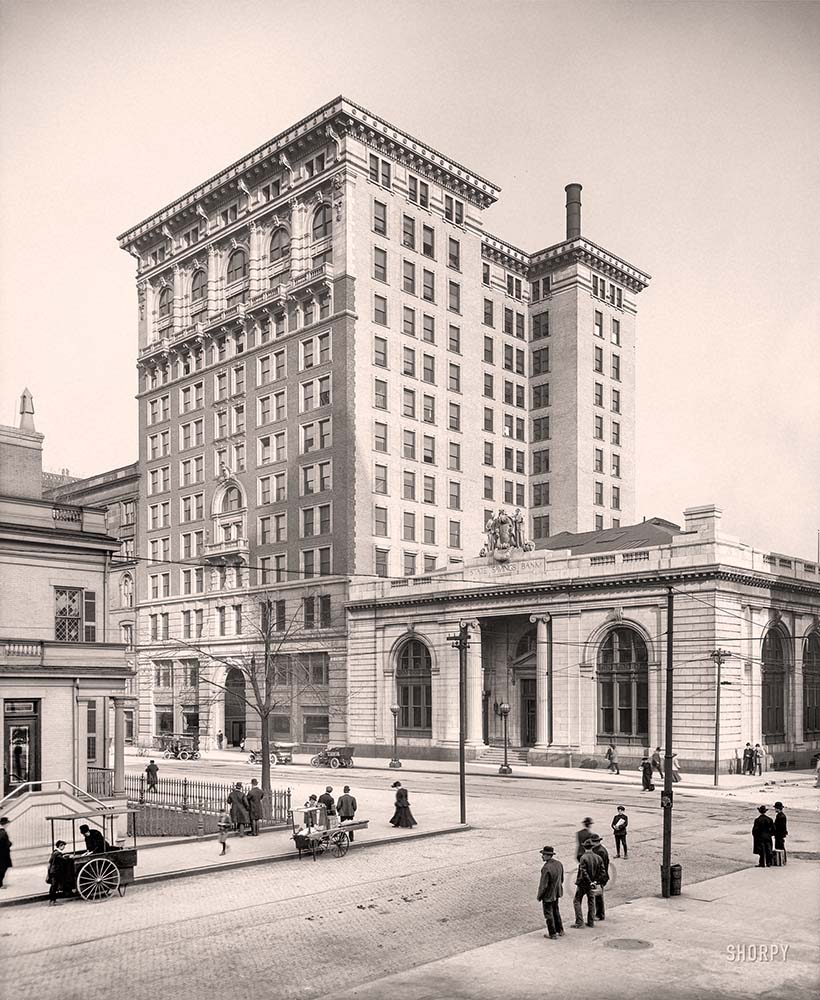 Detroit, Michigan. Penobscot Building and State Savings Bank, Fort and Shelby Streets, 1907