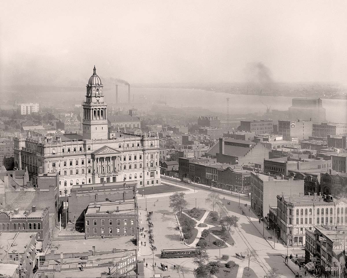 Detroit, Michigan. Wayne County Building, looking east across Detroit River from Majestic Building, 1903