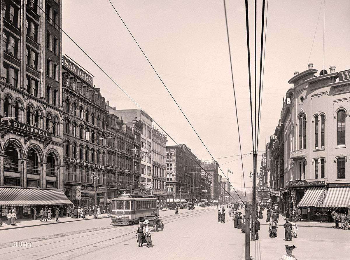 Detroit, Michigan. Woodward Avenue looking north from Opera House corner, 1908
