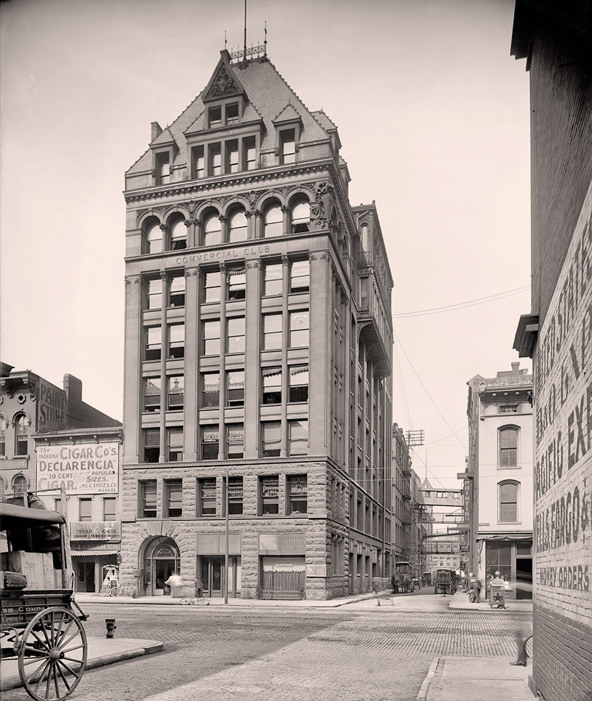 Indianapolis, Indiana. Commercial Club building, looking west on Pearl Street at South Meridian, 1905