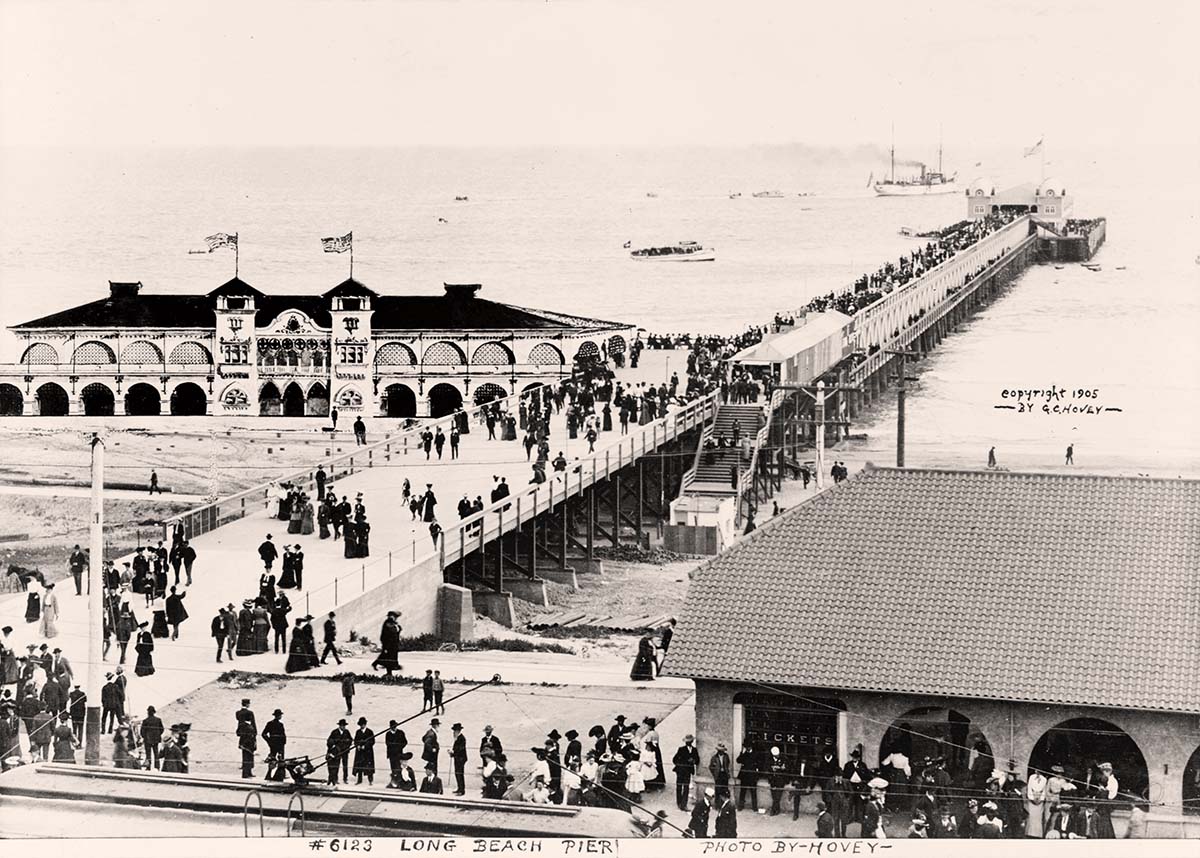 Long Beach, California. Bird's-eye view of pier, circa 1905