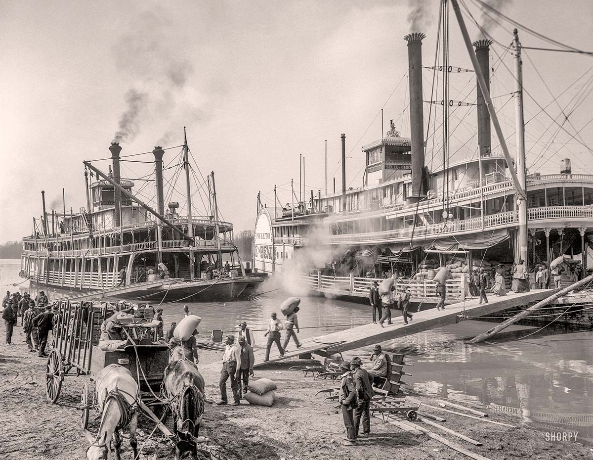 Memphis, Tennessee. Mississippi River, paddle ships 'Bends' and 'Belle', 1906