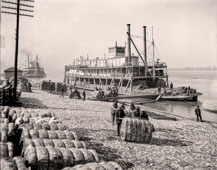 Memphis. Mississippi River, unloading cotton with ship 'City St Joseph', circa 1910