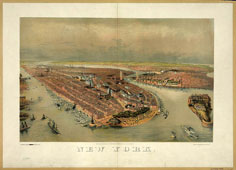 New York. Panorama of the city on picture, 1874
