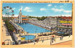 New York. Steeplechase swimming pool, Steeplechase Park, Coney Island ca.1940