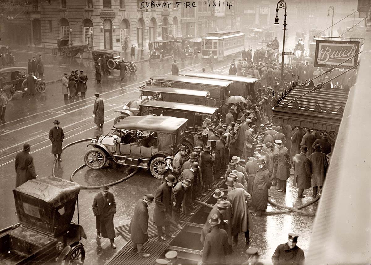 New York. Subway Fire at West 55th Street, Broadway, 1915