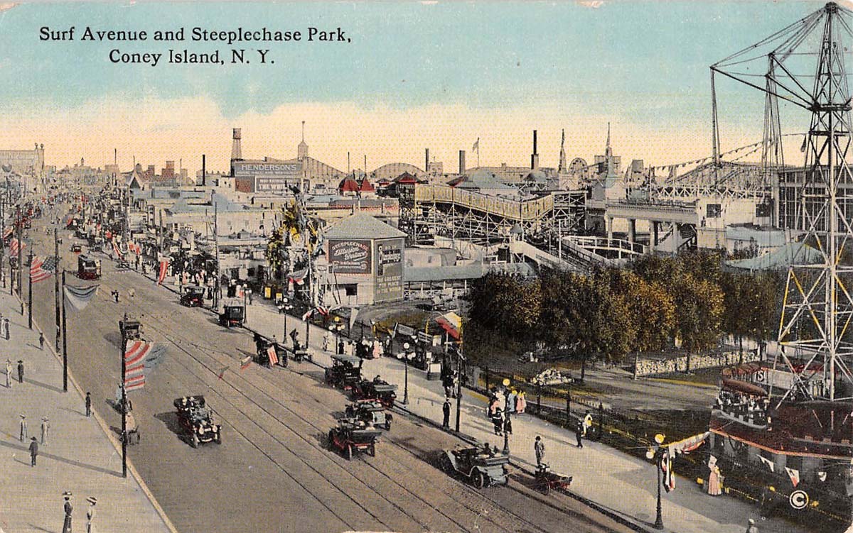 New York. Surf Avenue and Steeplechase Park, Coney Island