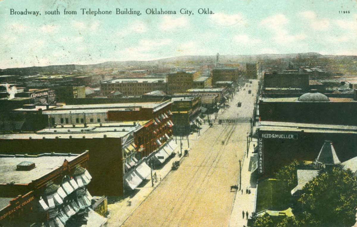 Oklahoma City, Oklahoma. Broadway, south from Telephone Building, 1909