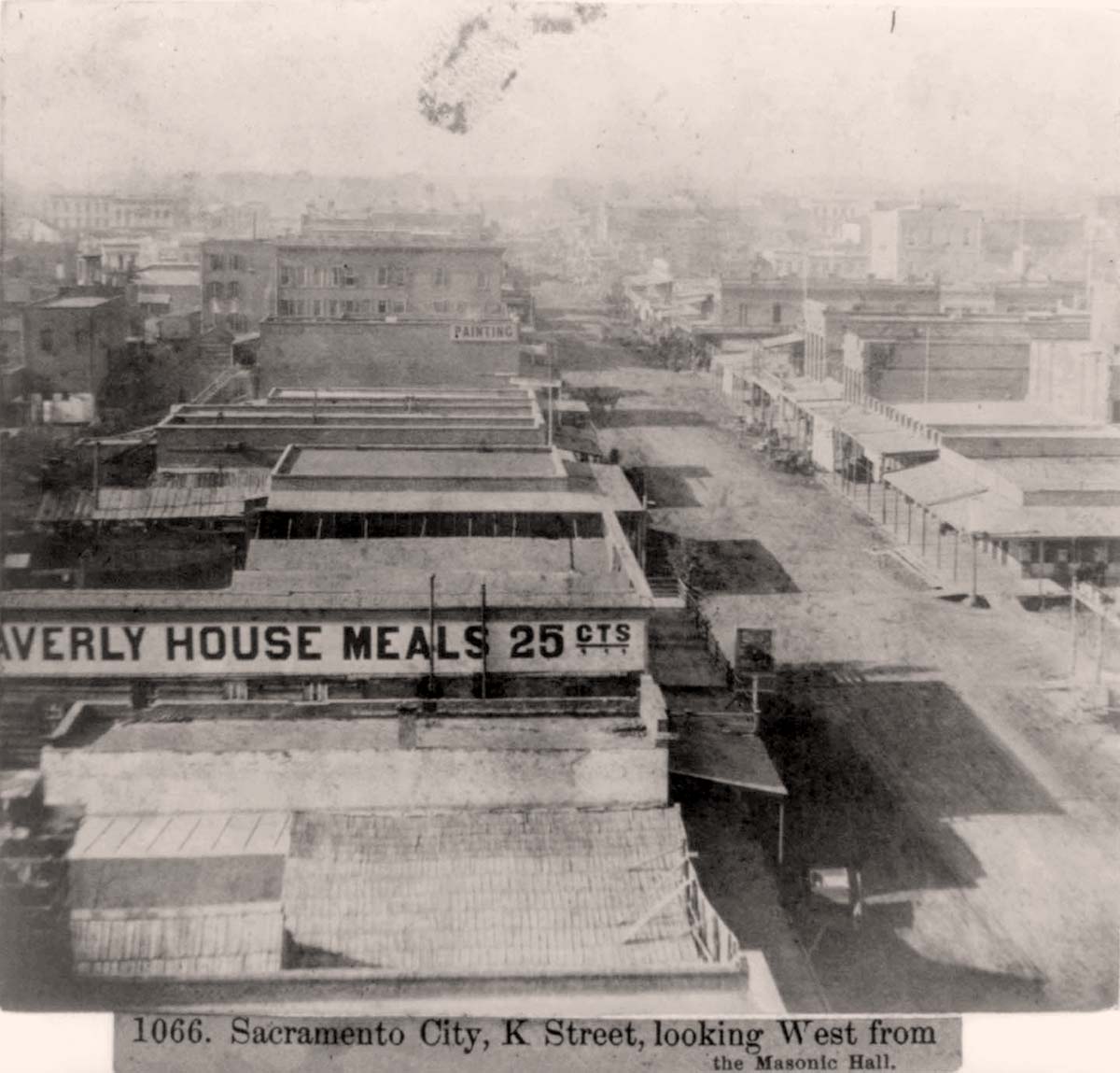 Sacramento, California. K Street, looking West from the Masonic Hall, 1866