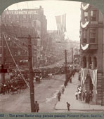 Seattle. Great Battle-ship parade passing Pioneer Place, 1908