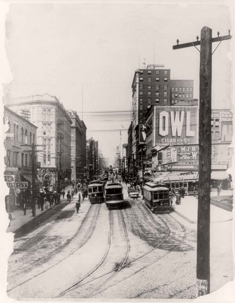 Seattle, Washington. Second Avenue, Seattle principal thoroughfare, 1907