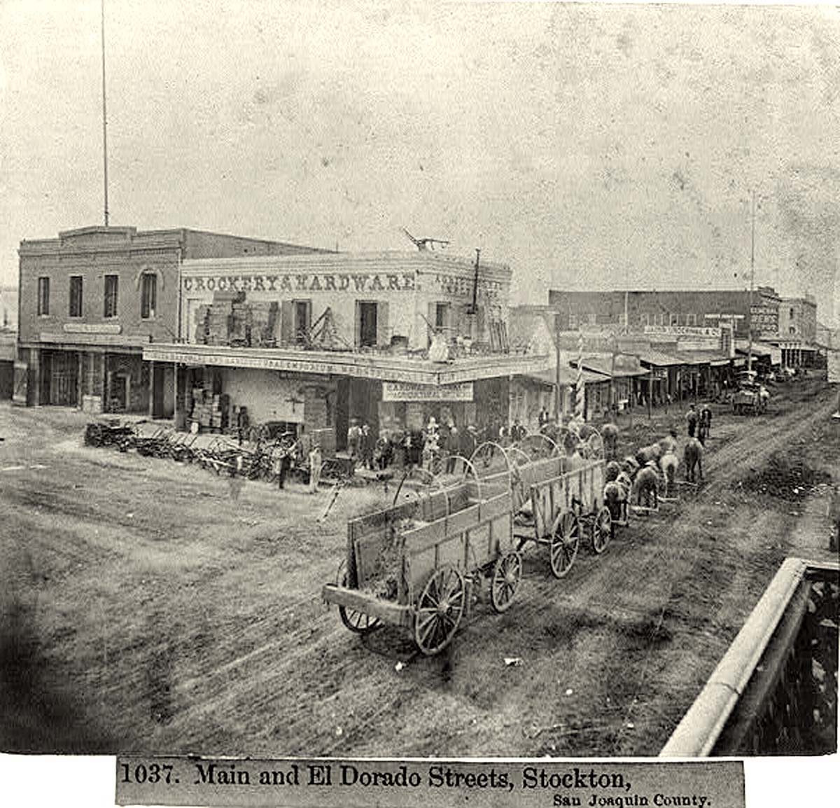 Stockton. Corner of Main and El Dorado Streets, 1866