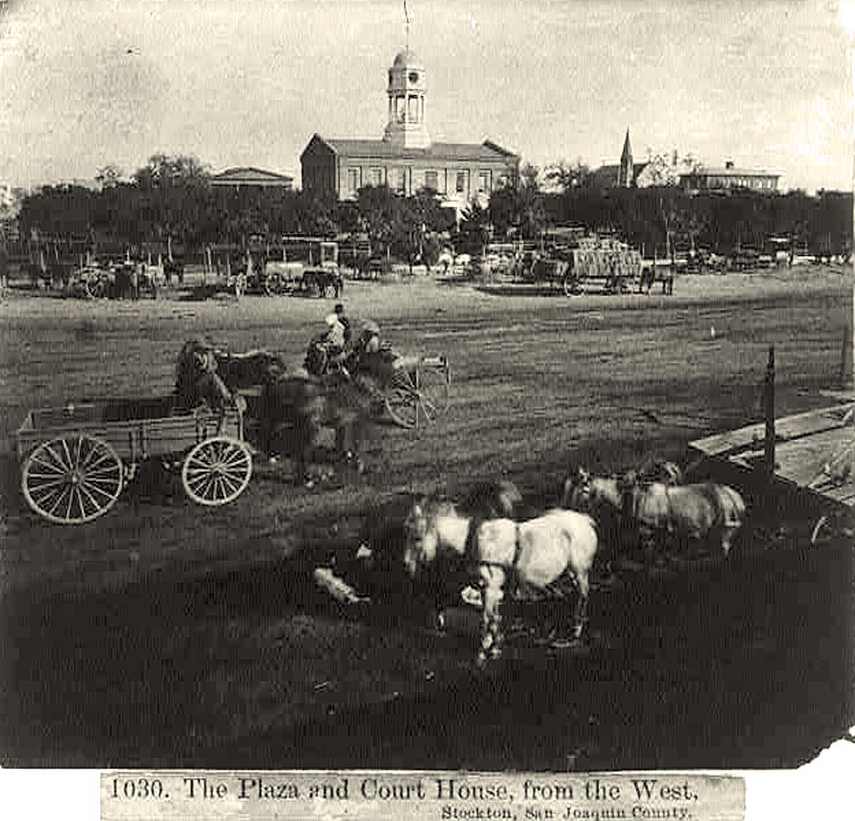 Stockton. Wagon teams parked, 1866