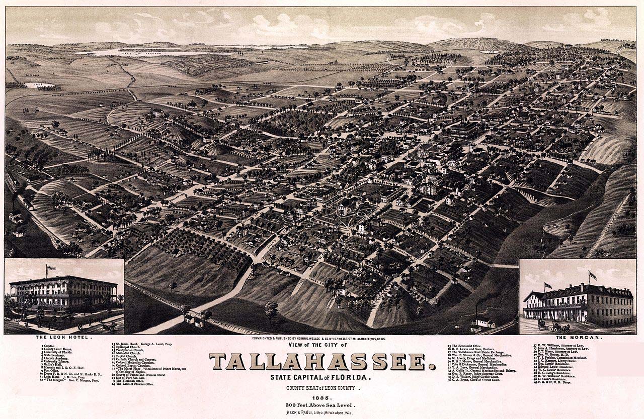 Tallahassee. Old map of city, 1885