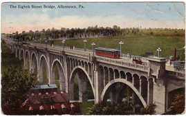 Allentown. Eighth Street Bridge with car and tram, 1919