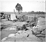 Atlanta. Union Army soldier at Confederate fortifications outside of Atlanta, 1864