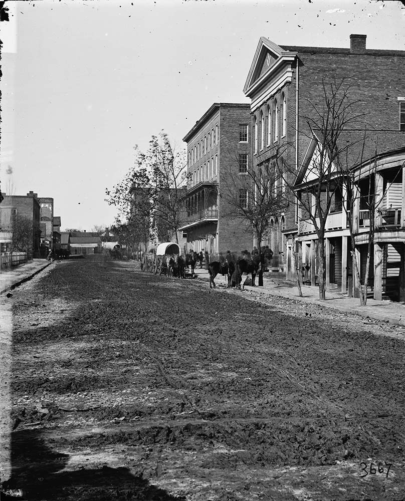 Atlanta, Georgia. View on Decatur Street, showing Trout House and Masonic Hall, 1864