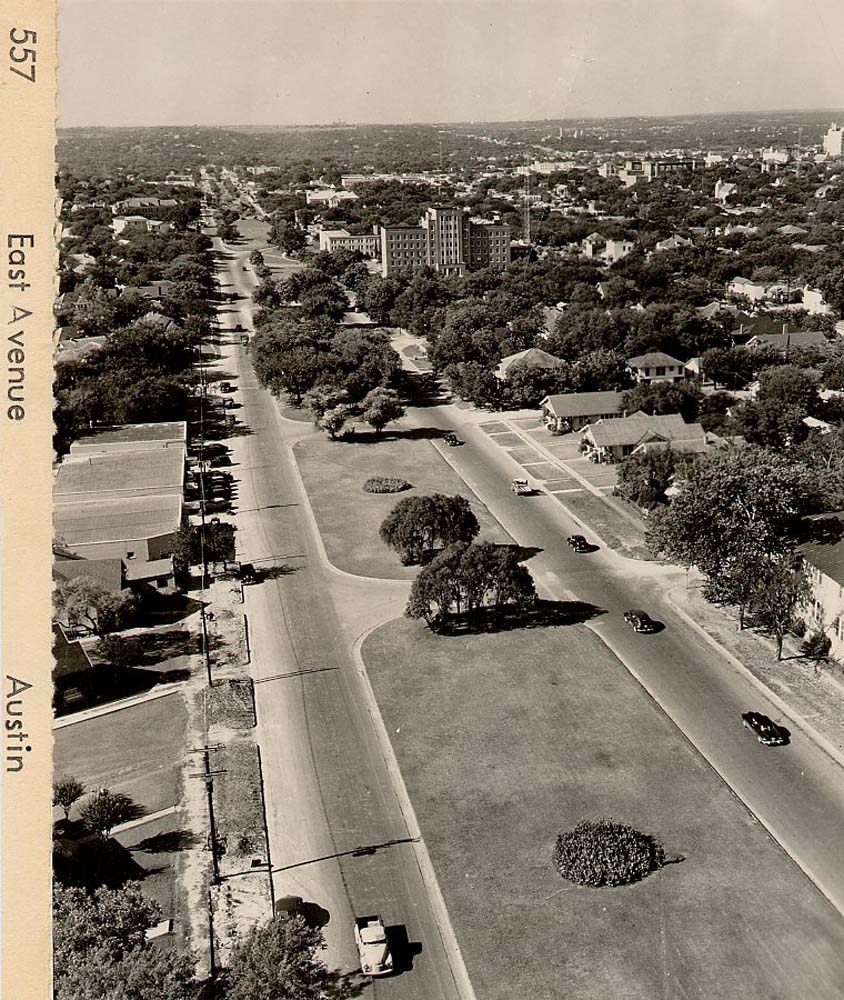 Austin, Texas. Aerial view of East Avenue before Interstate 35, 1950s