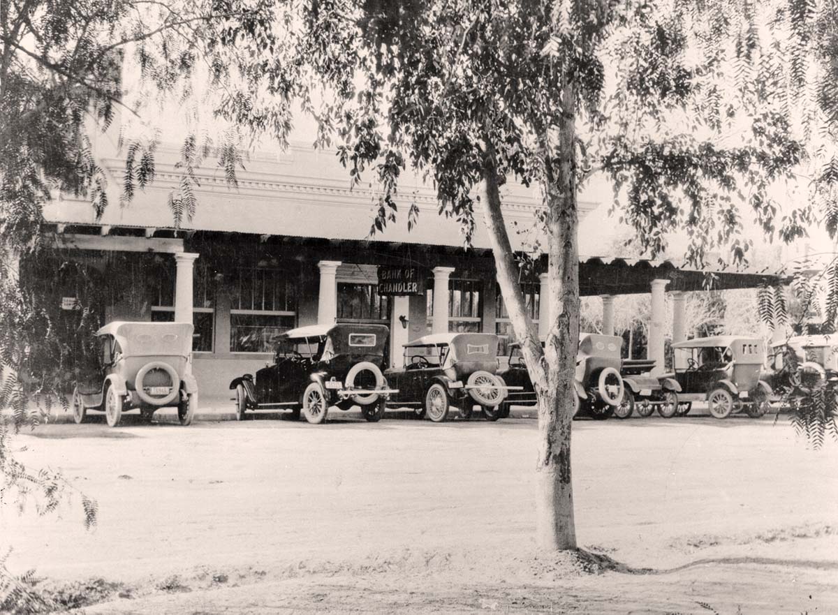 Chandler, Arizona. Bank on corner of Commonwealth Avenue and San Marcos Place, 1921