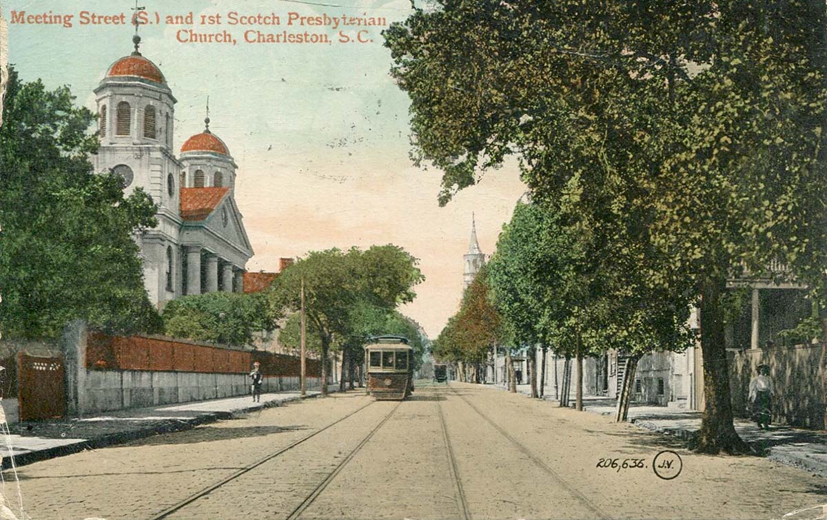 Charleston, South Carolina. Meeting Street and 1st Scotch Presbyterian Church, 1910