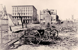 Charleston. Ruins of Mills House and nearby buildings, 1865