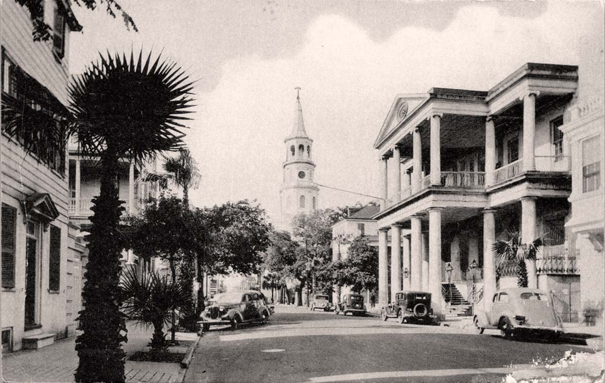 Charleston, South Carolina. View of Street with St Michael's Church