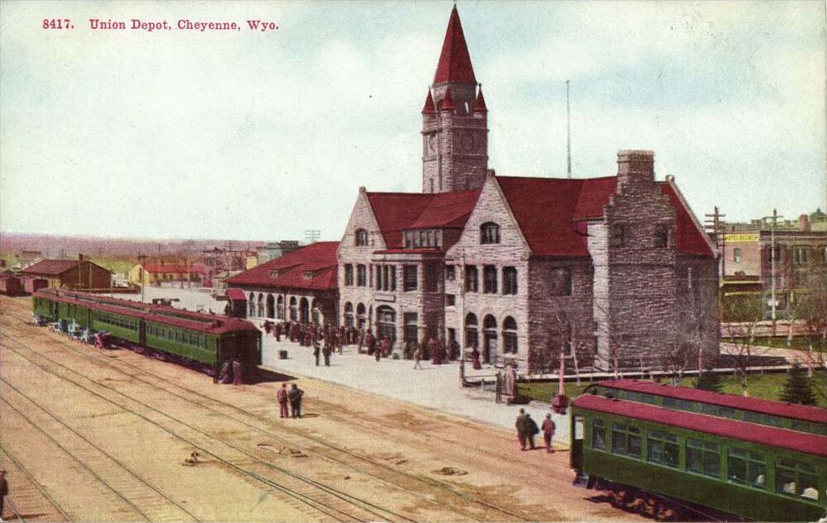 Cheyenne. Union Depot, Railway Station, Trains, circa 1910