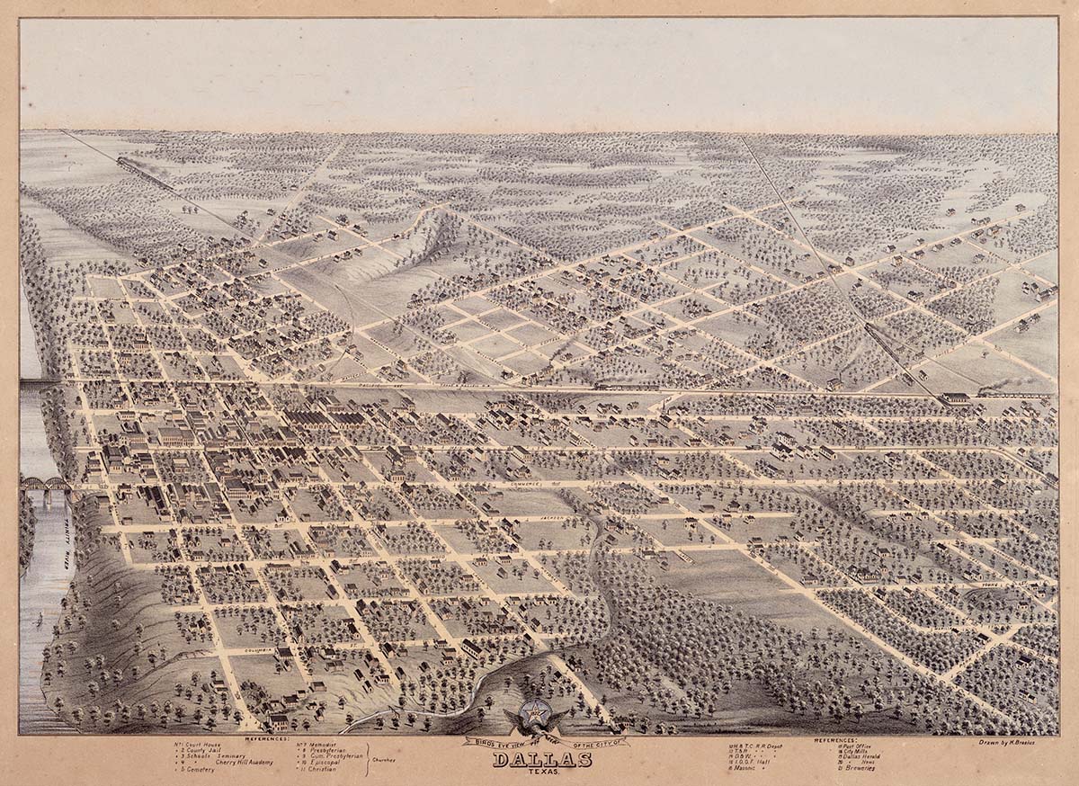 Dallas, Texas. Old Map of City, 1872