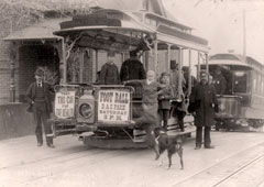 Denver. Men and Boys standing near streetcars, 1895