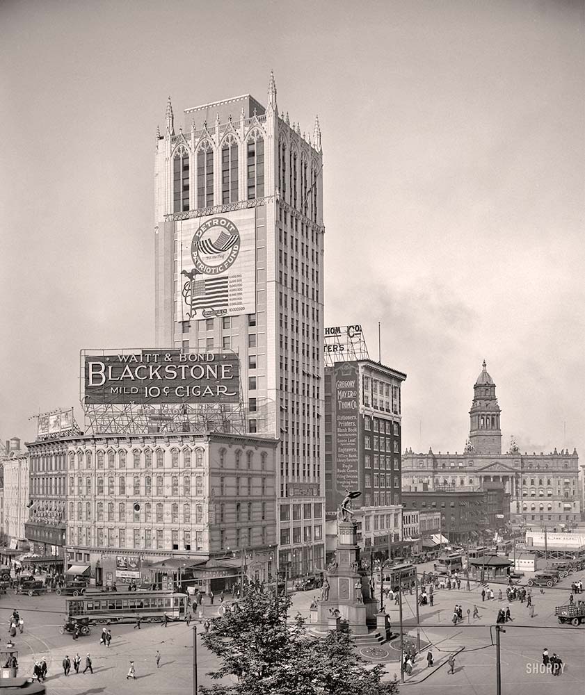 Detroit, Michigan. Cadillac Square, Real Estate Exchange from City Hall and Soldiers' and Sailors' Monument, 1918