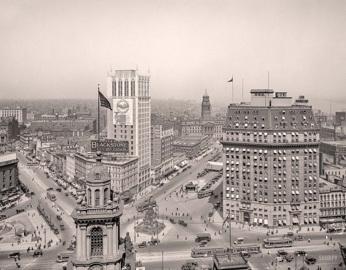Detroit, Michigan. Campus Martius from the Dime Savings Bank, 1918