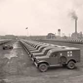 Detroit. Chrysler Corporation Dodge truck plant, Dodge ambulances for delivery to the Army, 1942