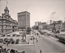 Detroit. Woodward Avenue at Fort Street, Campus Martius, City Hall and Detroit Opera House, 1912