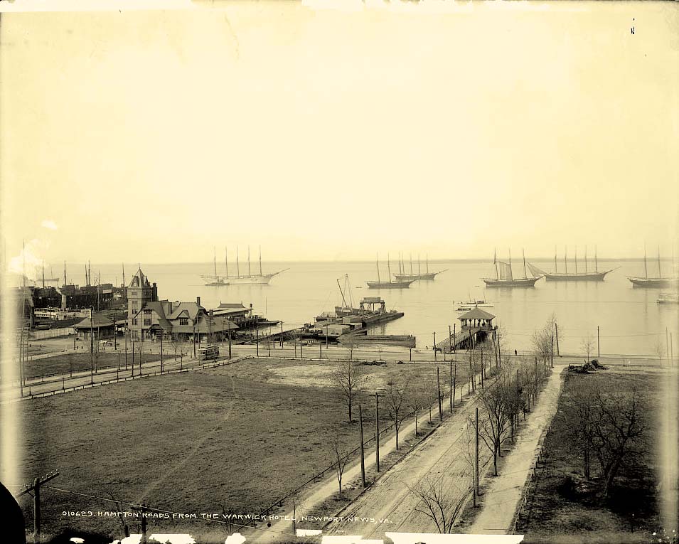 Hampton. Hampton Roads from the Warwick Hotel, Newport News, 1902