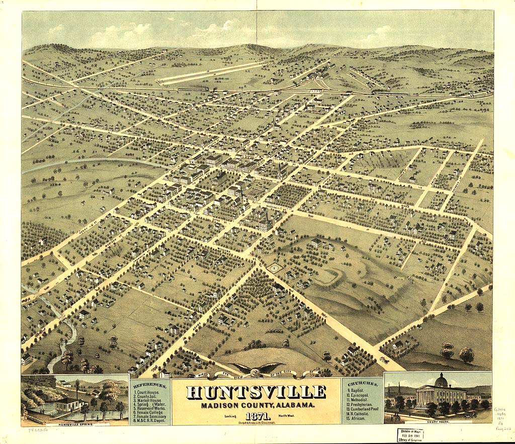 Huntsville. Old map of the city, 1871