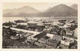 Juneau. West Section of Town, Dock Warehouses, Harbor, 1940s