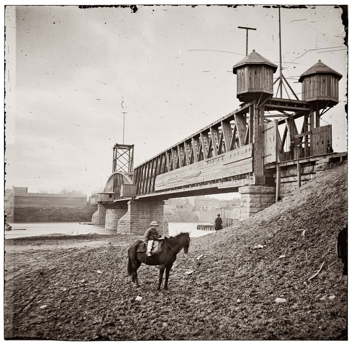 Nashville, Tennessee. Fortified railroad bridge across the Cumberland River, 1864