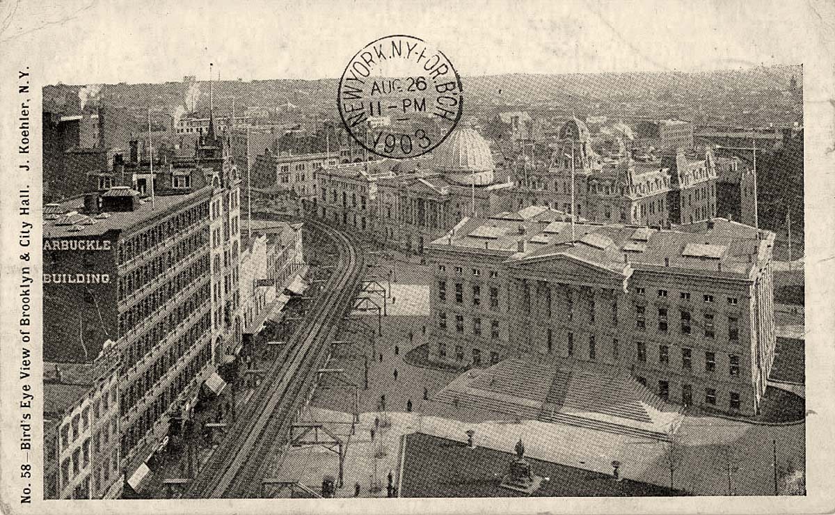 New York. Bird's View of Brooklyn and City Hall, 1903
