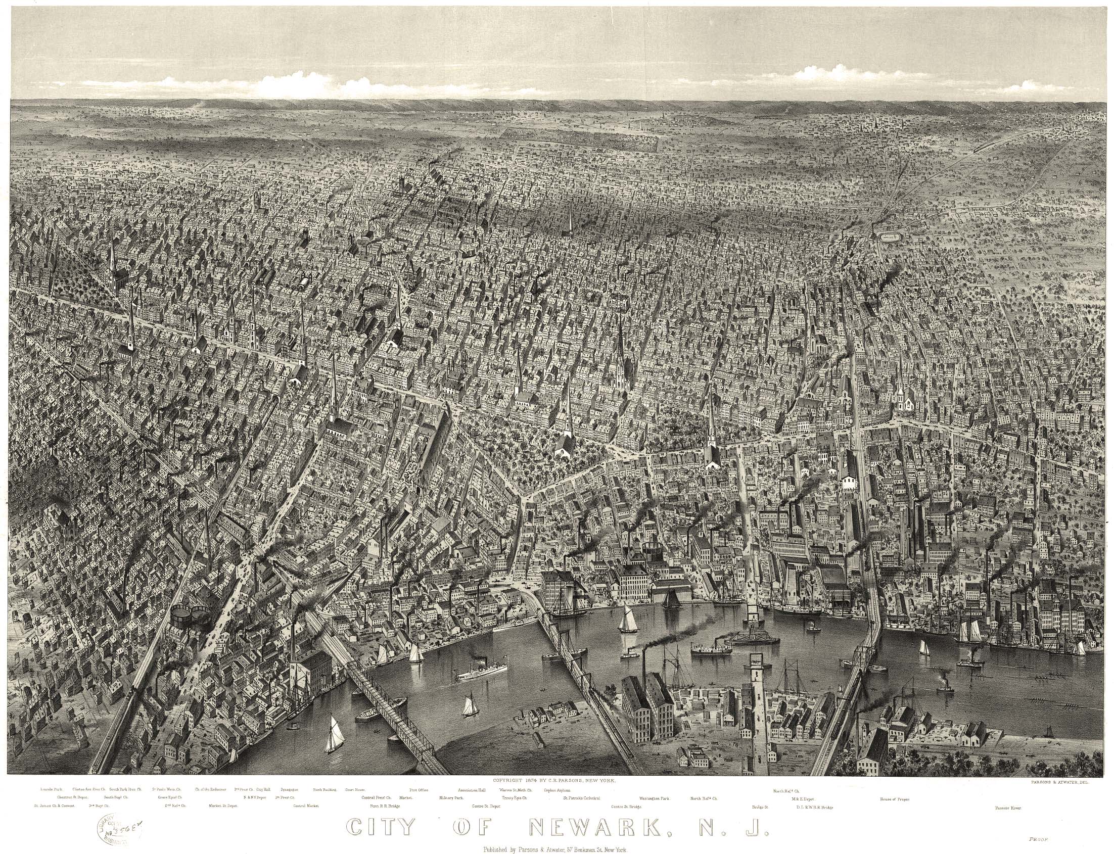 Newark. Map of Newark, 1874