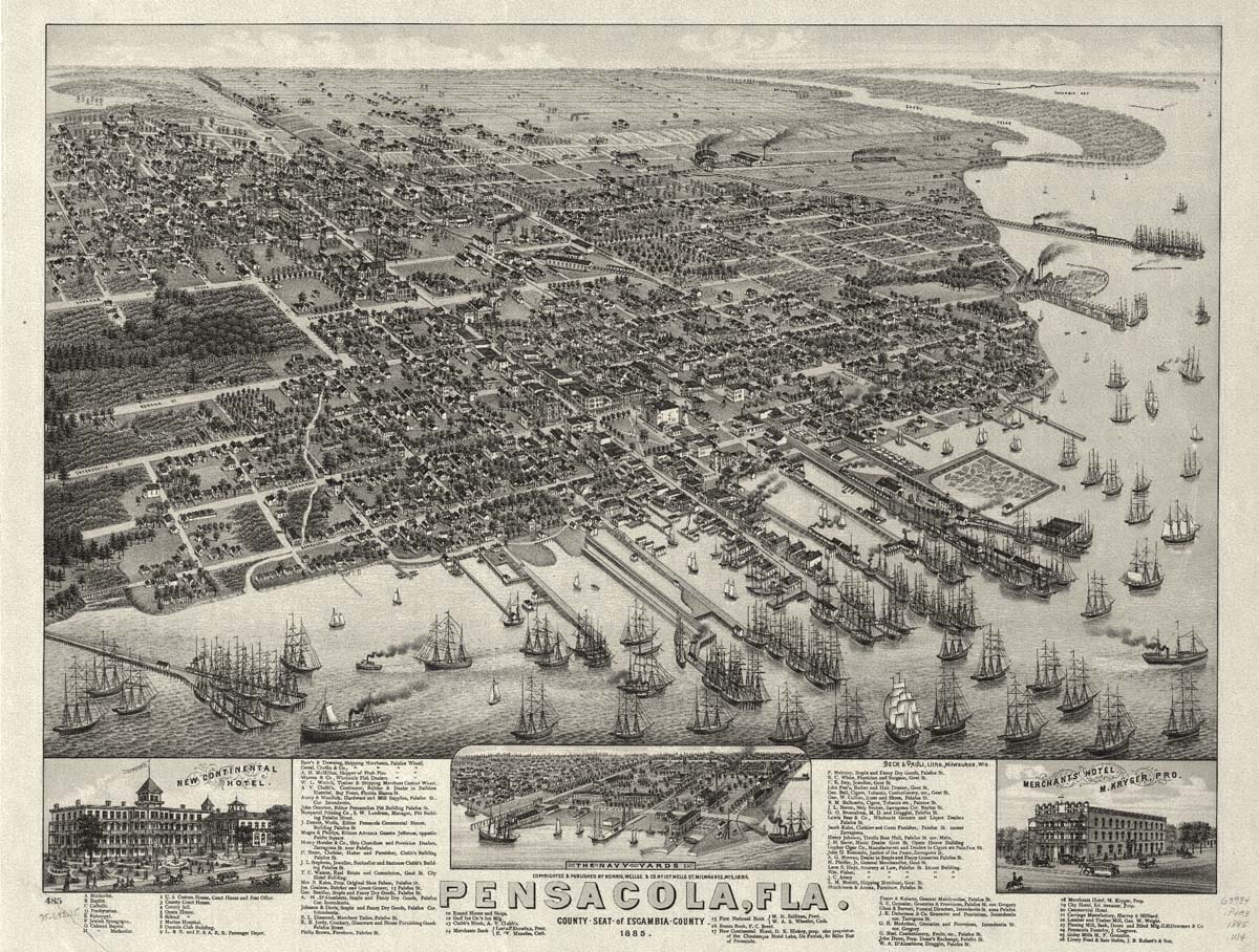 Pensacola. Old map of Pensacola, 1885